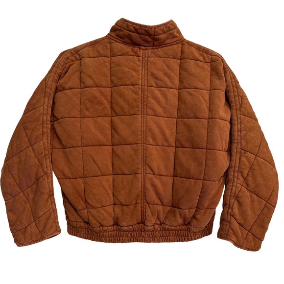Free People Dolman Quilted Jacket Womens Small Burnt Orange Zip Up Mock Neck - Picture 2 of 11